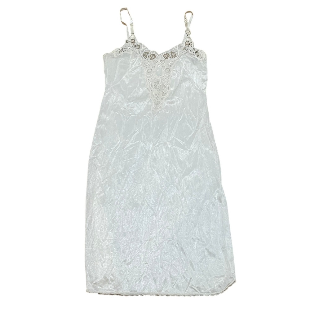 Vtg White Lace Full Slip Nightgown Dress Size 34 Adjustable Straps Made in USA - Picture 1 of 7